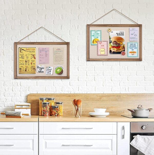 Sfugno Wood Bulletin Boards, 2-Pack Linen Wall Bulletin Board, Decorative Hanging Pin Board, Frame Cork Board Light Bulletin Boards for Home Kitchen Office