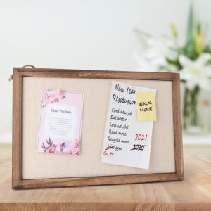 Sfugno Wood Bulletin Boards, 2-Pack Linen Wall Bulletin Board, Decorative Hanging Pin Board, Frame Cork Board Light Bulletin Boards for Home Kitchen Office