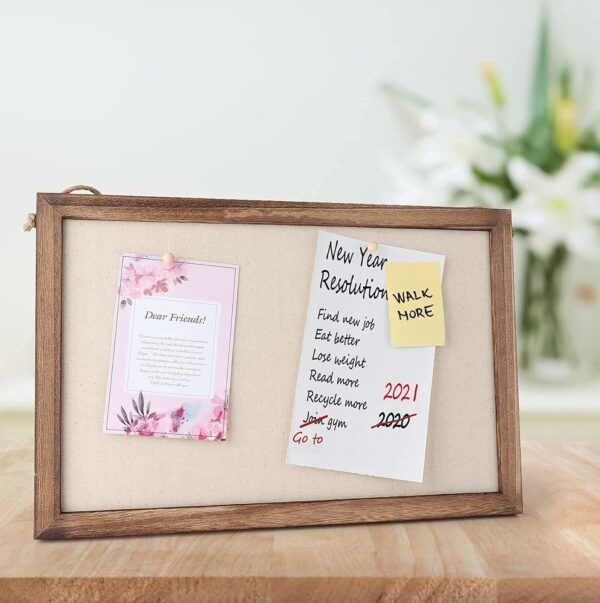 Sfugno Wood Bulletin Boards, 2-Pack Linen Wall Bulletin Board, Decorative Hanging Pin Board, Frame Cork Board Light Bulletin Boards for Home Kitchen Office