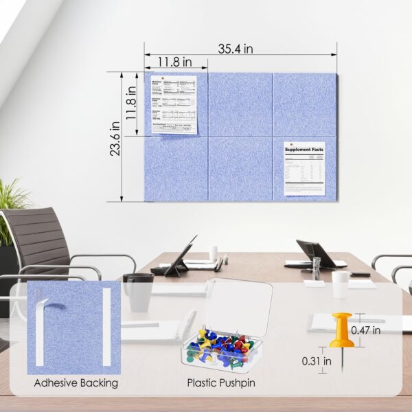 MaxGear Large Cork Board for Wall 36″ x 24″, Dark Blue Bulletin Board, 6 Pack Felt Wall Tiles with Pushpins