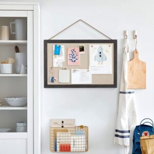 Sfugno Wood Bulletin Boards, 2-Pack Linen Wall Bulletin Board, Decorative Hanging Pin Board, Frame Cork Board Light Bulletin Boards for Home Kitchen Office