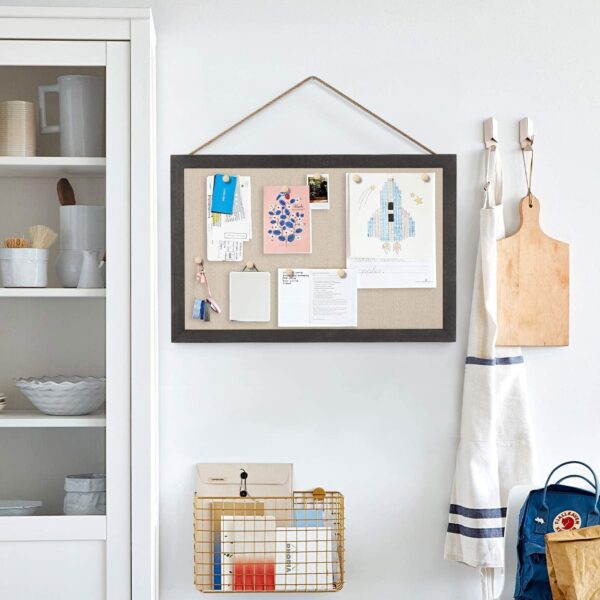 Sfugno Wood Bulletin Boards, 2-Pack Linen Wall Bulletin Board, Decorative Hanging Pin Board, Frame Cork Board Light Bulletin Boards for Home Kitchen Office