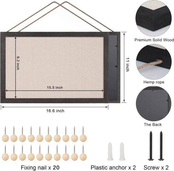 Sfugno Wood Bulletin Boards, 2-Pack Linen Wall Bulletin Board, Decorative Hanging Pin Board, Frame Cork Board Light Bulletin Boards for Home Kitchen Office