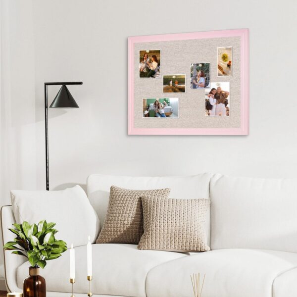 Wood Bulletin Linen Wall Bulletin Board 18″x 24″ Decorative Hanging Pin Board, Pink Frame Cork Board Light Bulletin Boards for Wall Decor for Home Kitchen Office, Pink Wood Frame