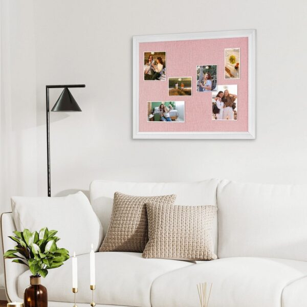 Wood Bulletin Linen Wall Bulletin Board 18″x 24″ Decorative Hanging Pin Board, Pink Frame Cork Board Light Bulletin Boards for Wall Decor for Home Kitchen Office, Pink Wood Frame