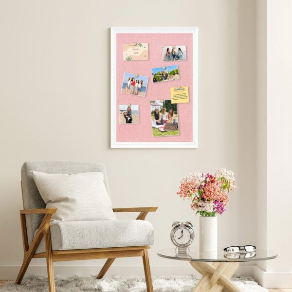 Pink Bulletin Board Pink Cork Board with Linen, Wood Framed 18″x 24″ Corkboard Bulletin Board for Wall Decor, Wall Mounted Pin Board Picture Board, White Wood Frame