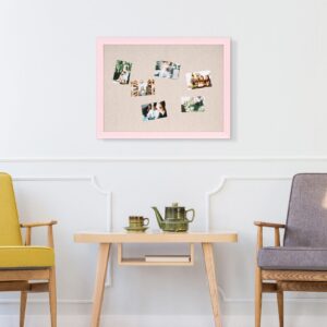 Pink Bulletin Board Pink Cork Board with Linen, Wood Framed 18″x 24″ Corkboard Bulletin Board for Wall Decor, Wall Mounted Pin Board Picture Board, White Wood Frame