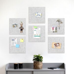 Cork Board Felt Board Tiles for Walls with 60 Push Pins, 11.8″x11.8″ Pack of 6 Pin Board Notice Boards for Home Office Kitchen, Bulletin Board Wall Tiles for Photos Memos, Light Grey
