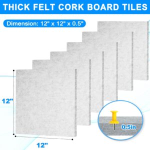 Cork Board Felt Board Tiles for Walls with 60 Push Pins, 11.8″x11.8″ Pack of 6 Pin Board Notice Boards for Home Office Kitchen, Bulletin Board Wall Tiles for Photos Memos, Light Grey
