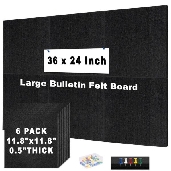 Cork Board Felt Board Tiles for Walls with 60 Push Pins, 11.8″x11.8″ Pack of 6 Pin Board Notice Boards for Home Office Kitchen, Bulletin Board Wall Tiles for Photos Memos, Light Grey