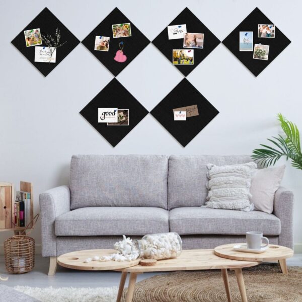 Cork Board Felt Board Tiles for Walls with 60 Push Pins, 11.8″x11.8″ Pack of 6 Pin Board Notice Boards for Home Office Kitchen, Bulletin Board Wall Tiles for Photos Memos, Light Grey