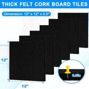 Cork Board Felt Board Tiles for Walls with 60 Push Pins, 11.8″x11.8″ Pack of 6 Pin Board Notice Boards for Home Office Kitchen, Bulletin Board Wall Tiles for Photos Memos, Light Grey