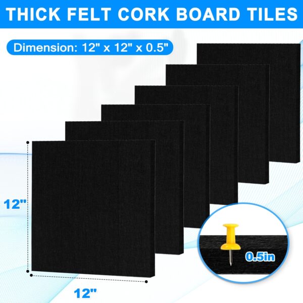 Cork Board Felt Board Tiles for Walls with 60 Push Pins, 11.8″x11.8″ Pack of 6 Pin Board Notice Boards for Home Office Kitchen, Bulletin Board Wall Tiles for Photos Memos, Light Grey