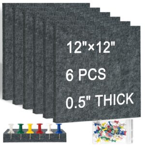 Cork Board Felt Board Tiles for Walls with 60 Push Pins, 11.8″x11.8″ Pack of 6 Pin Board Notice Boards for Home Office Kitchen, Bulletin Board Wall Tiles for Photos Memos, Light Grey