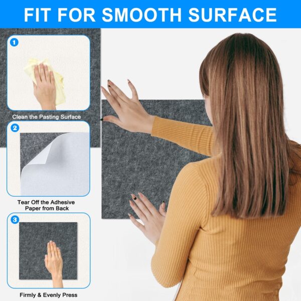 Cork Board Felt Board Tiles for Walls with 60 Push Pins, 11.8″x11.8″ Pack of 6 Pin Board Notice Boards for Home Office Kitchen, Bulletin Board Wall Tiles for Photos Memos, Light Grey