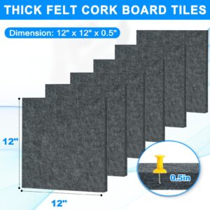 Cork Board Felt Board Tiles for Walls with 60 Push Pins, 11.8″x11.8″ Pack of 6 Pin Board Notice Boards for Home Office Kitchen, Bulletin Board Wall Tiles for Photos Memos, Light Grey