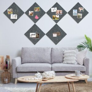 Cork Board Felt Board Tiles for Walls with 60 Push Pins, 11.8″x11.8″ Pack of 6 Pin Board Notice Boards for Home Office Kitchen, Bulletin Board Wall Tiles for Photos Memos, Light Grey