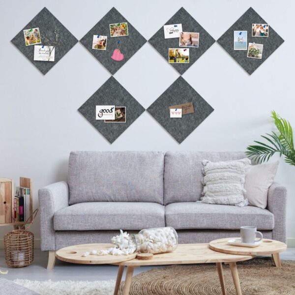 Cork Board Felt Board Tiles for Walls with 60 Push Pins, 11.8″x11.8″ Pack of 6 Pin Board Notice Boards for Home Office Kitchen, Bulletin Board Wall Tiles for Photos Memos, Light Grey