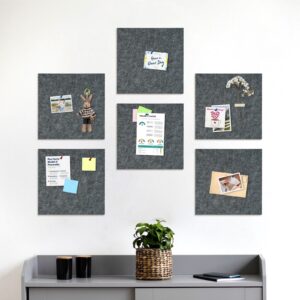 Cork Board Felt Board Tiles for Walls with 60 Push Pins, 11.8″x11.8″ Pack of 6 Pin Board Notice Boards for Home Office Kitchen, Bulletin Board Wall Tiles for Photos Memos, Light Grey