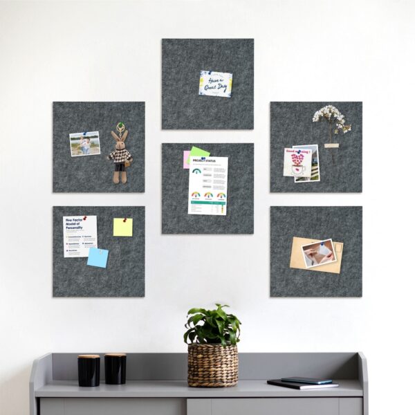 Cork Board Felt Board Tiles for Walls with 60 Push Pins, 11.8″x11.8″ Pack of 6 Pin Board Notice Boards for Home Office Kitchen, Bulletin Board Wall Tiles for Photos Memos, Light Grey