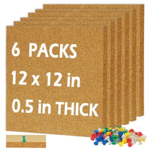 Cork Board Felt Board Tiles for Walls with 60 Push Pins, 11.8″x11.8″ Pack of 6 Pin Board Notice Boards for Home Office Kitchen, Bulletin Board Wall Tiles for Photos Memos, Light Grey