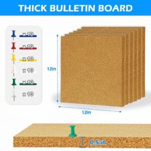 Cork Board Felt Board Tiles for Walls with 60 Push Pins, 11.8″x11.8″ Pack of 6 Pin Board Notice Boards for Home Office Kitchen, Bulletin Board Wall Tiles for Photos Memos, Light Grey