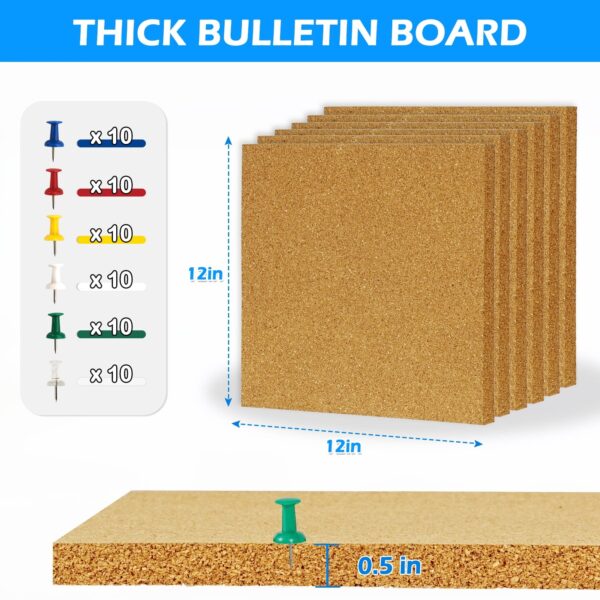 Cork Board Felt Board Tiles for Walls with 60 Push Pins, 11.8″x11.8″ Pack of 6 Pin Board Notice Boards for Home Office Kitchen, Bulletin Board Wall Tiles for Photos Memos, Light Grey