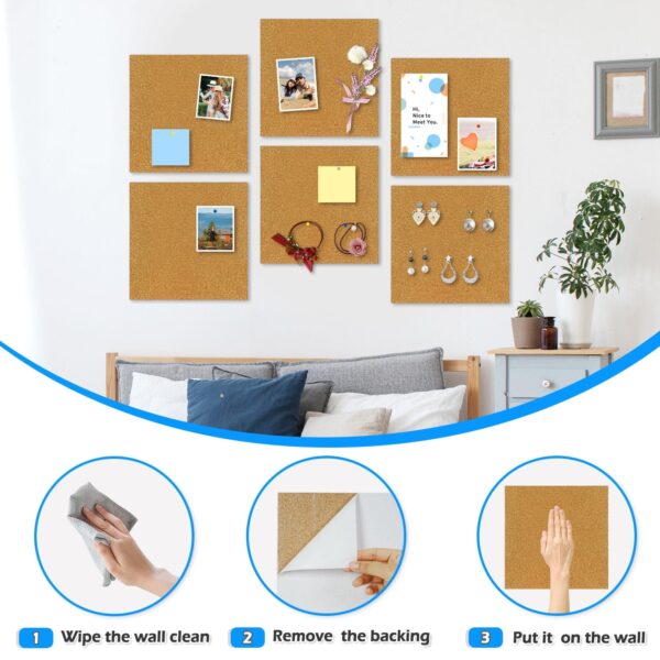 Cork Board Felt Board Tiles for Walls with 60 Push Pins, 11.8″x11.8″ Pack of 6 Pin Board Notice Boards for Home Office Kitchen, Bulletin Board Wall Tiles for Photos Memos, Light Grey