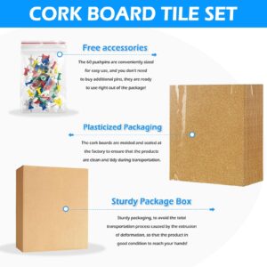Cork Board Felt Board Tiles for Walls with 60 Push Pins, 11.8″x11.8″ Pack of 6 Pin Board Notice Boards for Home Office Kitchen, Bulletin Board Wall Tiles for Photos Memos, Light Grey