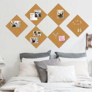 Cork Board Felt Board Tiles for Walls with 60 Push Pins, 11.8″x11.8″ Pack of 6 Pin Board Notice Boards for Home Office Kitchen, Bulletin Board Wall Tiles for Photos Memos, Light Grey
