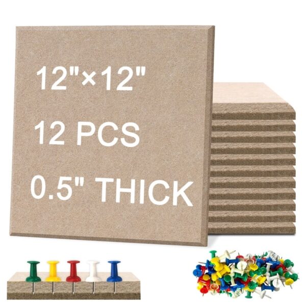 Cork Board Felt Board Tiles for Walls with 60 Push Pins, 11.8″x11.8″ Pack of 6 Pin Board Notice Boards for Home Office Kitchen, Bulletin Board Wall Tiles for Photos Memos, Light Grey
