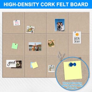 Cork Board Felt Board Tiles for Walls with 60 Push Pins, 11.8″x11.8″ Pack of 6 Pin Board Notice Boards for Home Office Kitchen, Bulletin Board Wall Tiles for Photos Memos, Light Grey