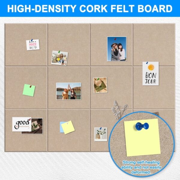 Cork Board Felt Board Tiles for Walls with 60 Push Pins, 11.8″x11.8″ Pack of 6 Pin Board Notice Boards for Home Office Kitchen, Bulletin Board Wall Tiles for Photos Memos, Light Grey