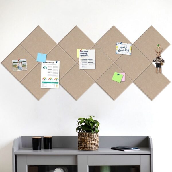 Cork Board Felt Board Tiles for Walls with 60 Push Pins, 11.8″x11.8″ Pack of 6 Pin Board Notice Boards for Home Office Kitchen, Bulletin Board Wall Tiles for Photos Memos, Light Grey