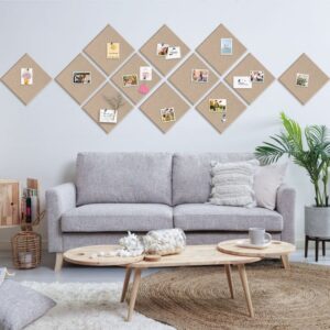 Cork Board Felt Board Tiles for Walls with 60 Push Pins, 11.8″x11.8″ Pack of 6 Pin Board Notice Boards for Home Office Kitchen, Bulletin Board Wall Tiles for Photos Memos, Light Grey
