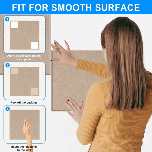 Cork Board Felt Board Tiles for Walls with 60 Push Pins, 11.8″x11.8″ Pack of 6 Pin Board Notice Boards for Home Office Kitchen, Bulletin Board Wall Tiles for Photos Memos, Light Grey