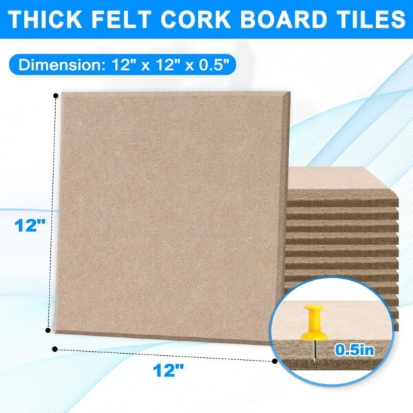 Cork Board Felt Board Tiles for Walls with 60 Push Pins, 11.8″x11.8″ Pack of 6 Pin Board Notice Boards for Home Office Kitchen, Bulletin Board Wall Tiles for Photos Memos, Light Grey