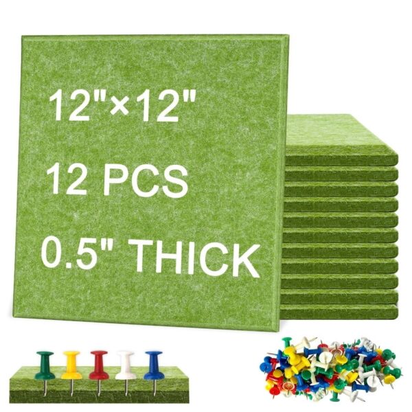Cork Board Felt Board Tiles for Walls with 60 Push Pins, 11.8″x11.8″ Pack of 6 Pin Board Notice Boards for Home Office Kitchen, Bulletin Board Wall Tiles for Photos Memos, Light Grey