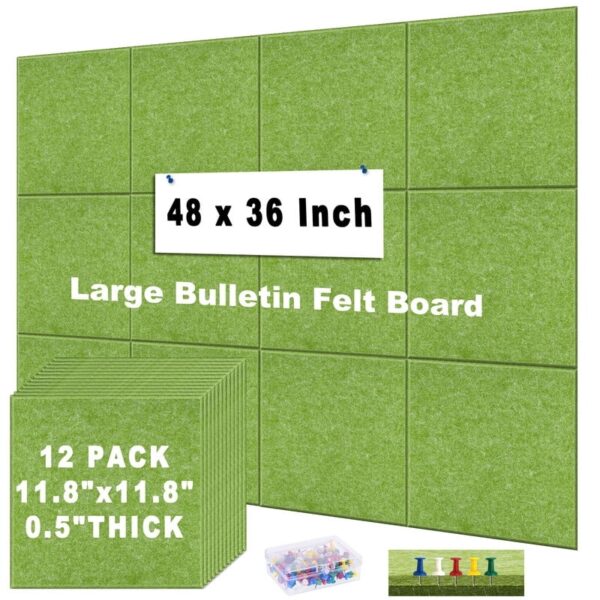 Cork Board Felt Board Tiles for Walls with 60 Push Pins, 11.8″x11.8″ Pack of 6 Pin Board Notice Boards for Home Office Kitchen, Bulletin Board Wall Tiles for Photos Memos, Light Grey