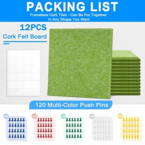 Cork Board Felt Board Tiles for Walls with 60 Push Pins, 11.8″x11.8″ Pack of 6 Pin Board Notice Boards for Home Office Kitchen, Bulletin Board Wall Tiles for Photos Memos, Light Grey