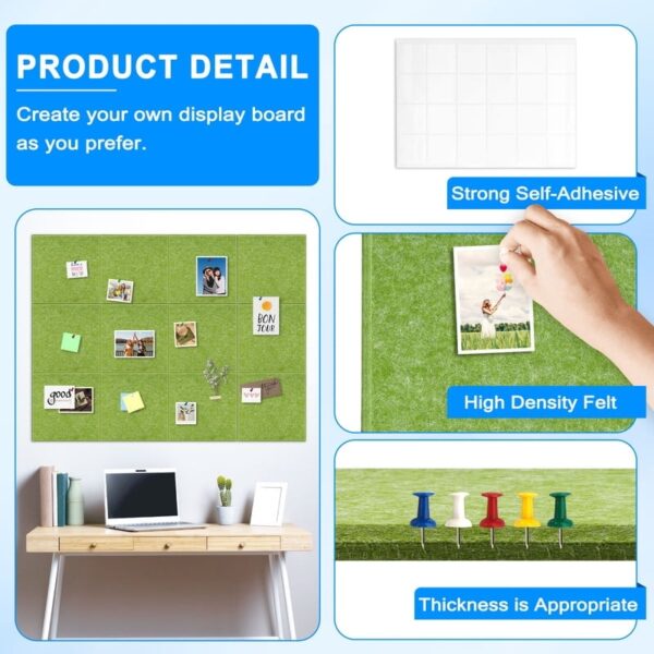 Cork Board Felt Board Tiles for Walls with 60 Push Pins, 11.8″x11.8″ Pack of 6 Pin Board Notice Boards for Home Office Kitchen, Bulletin Board Wall Tiles for Photos Memos, Light Grey
