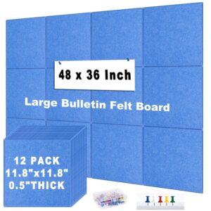Cork Board Felt Board Tiles for Walls with 60 Push Pins, 11.8″x11.8″ Pack of 6 Pin Board Notice Boards for Home Office Kitchen, Bulletin Board Wall Tiles for Photos Memos, Light Grey