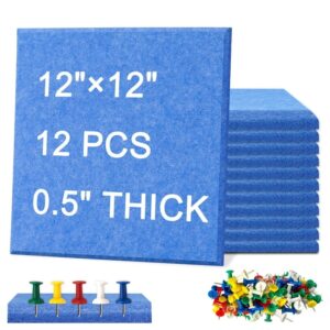 Cork Board Felt Board Tiles for Walls with 60 Push Pins, 11.8″x11.8″ Pack of 6 Pin Board Notice Boards for Home Office Kitchen, Bulletin Board Wall Tiles for Photos Memos, Light Grey