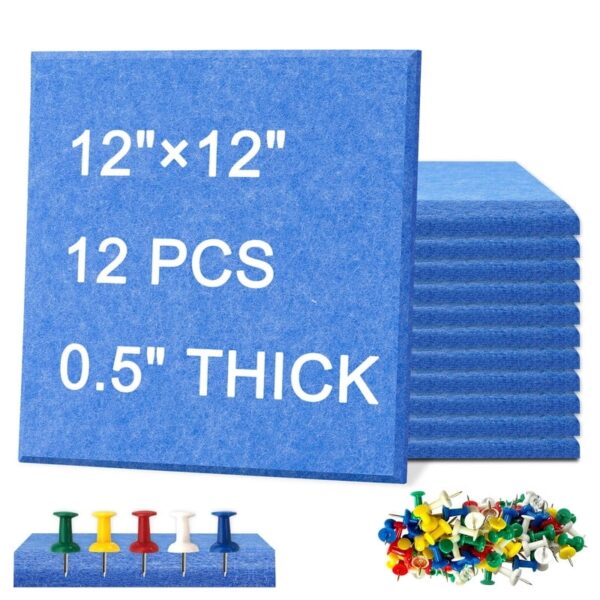 Cork Board Felt Board Tiles for Walls with 60 Push Pins, 11.8″x11.8″ Pack of 6 Pin Board Notice Boards for Home Office Kitchen, Bulletin Board Wall Tiles for Photos Memos, Light Grey