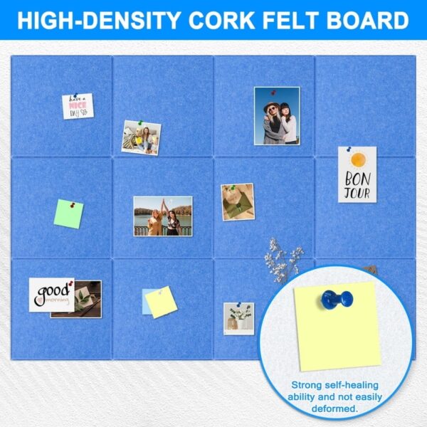 Cork Board Felt Board Tiles for Walls with 60 Push Pins, 11.8″x11.8″ Pack of 6 Pin Board Notice Boards for Home Office Kitchen, Bulletin Board Wall Tiles for Photos Memos, Light Grey