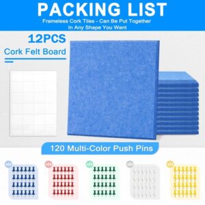Cork Board Felt Board Tiles for Walls with 60 Push Pins, 11.8″x11.8″ Pack of 6 Pin Board Notice Boards for Home Office Kitchen, Bulletin Board Wall Tiles for Photos Memos, Light Grey