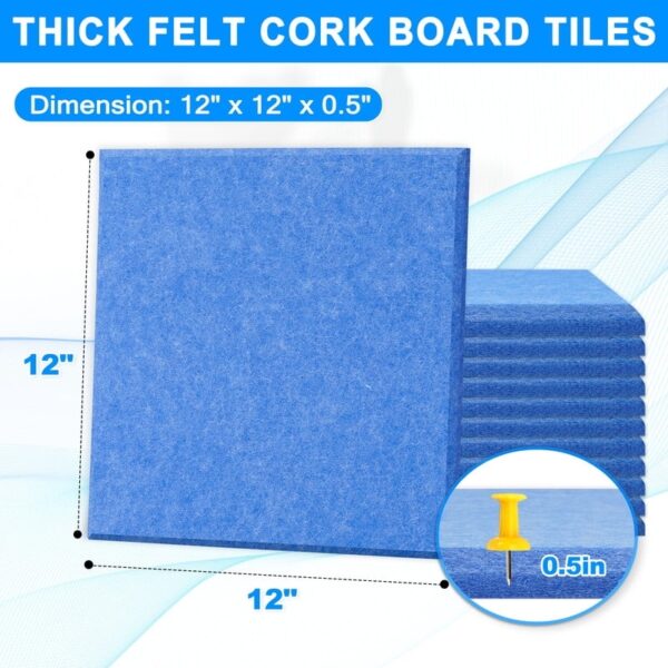 Cork Board Felt Board Tiles for Walls with 60 Push Pins, 11.8″x11.8″ Pack of 6 Pin Board Notice Boards for Home Office Kitchen, Bulletin Board Wall Tiles for Photos Memos, Light Grey