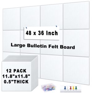 Cork Board Felt Board Tiles for Walls with 60 Push Pins, 11.8″x11.8″ Pack of 6 Pin Board Notice Boards for Home Office Kitchen, Bulletin Board Wall Tiles for Photos Memos, Light Grey