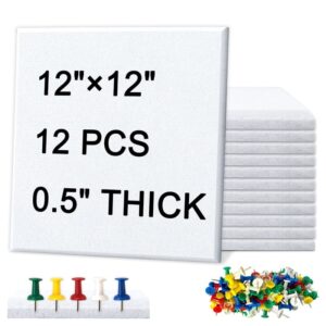 Cork Board Felt Board Tiles for Walls with 60 Push Pins, 11.8″x11.8″ Pack of 6 Pin Board Notice Boards for Home Office Kitchen, Bulletin Board Wall Tiles for Photos Memos, Light Grey