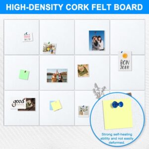 Cork Board Felt Board Tiles for Walls with 60 Push Pins, 11.8″x11.8″ Pack of 6 Pin Board Notice Boards for Home Office Kitchen, Bulletin Board Wall Tiles for Photos Memos, Light Grey